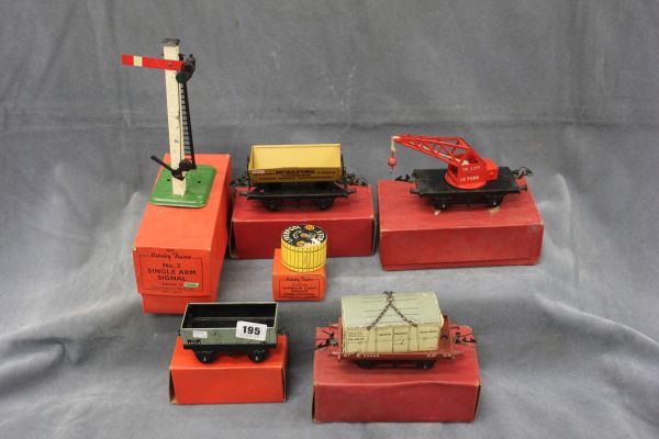 6 Boxed Hornby O Gauge items including No.1 Crane Truck, No.1 Side Tipping Wagon (Sir Robert