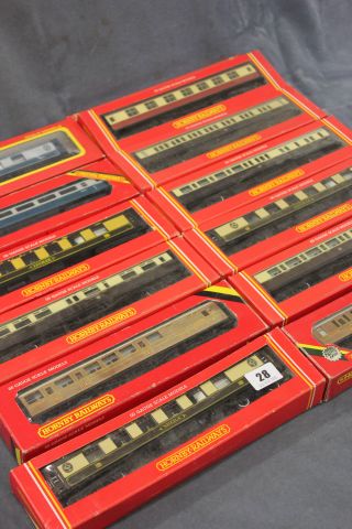 12 various boxed Hornby OO Gauge Carriages including R223 x3, R456 x2, R457, R435, R442, R436, R230,