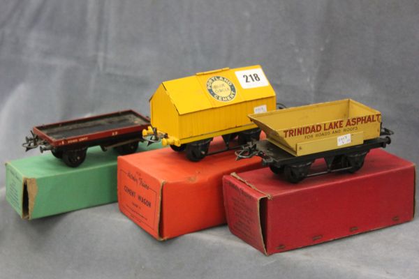 Boxed Hornby O Gauge Cement Wagon "Portland", a boxed No. 1 Rotary Tipping Wagon "Trinidad Lake