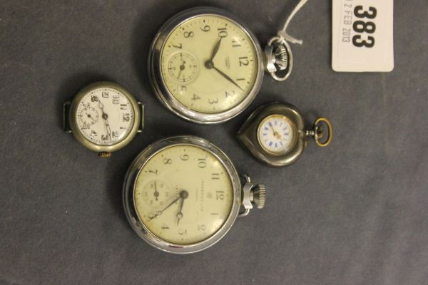 A Heart shaped Pendant Watch, Two Pocket Watches and a Watch with no strap