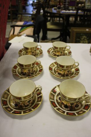 Six Royal Crown Derby `Old Imari` Cups and Saucers