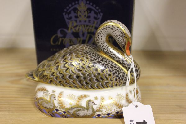 A Royal Crown Derby Black Swan 2002 Limited Edition Paperweight, boxed with certificate