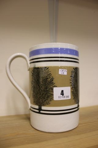 An early 19th century Mochaware Two Pint Mug with Seaweed Decoration