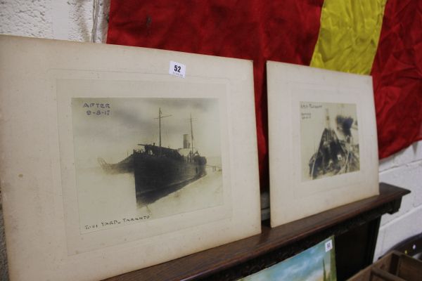 Two Vintage Mounted Photographic Pictures of before and after of HMD Flonady