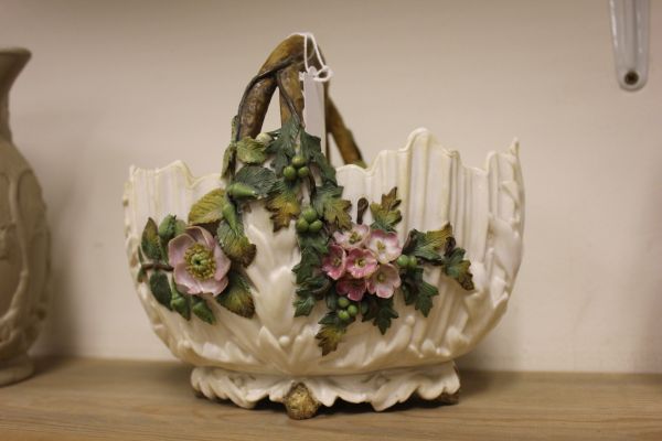 A China Basket with Naturalistic Handle possibly Coalbrookdale