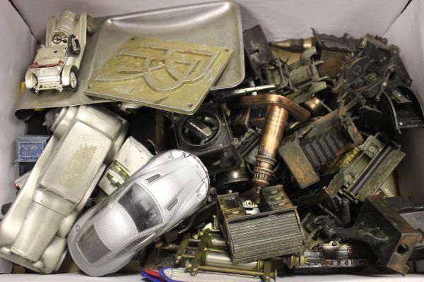 A Box of Cars, some Corgi, and a Novelty Card Tray and a Rolls Royce Plaque plus various Novelty