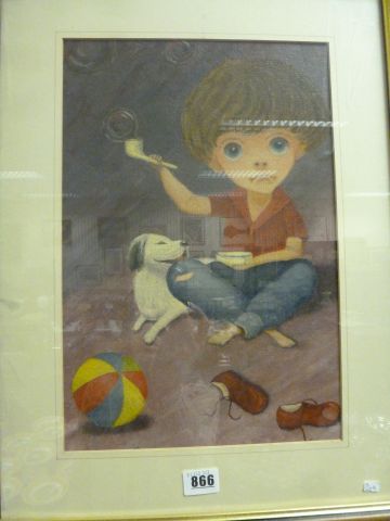 An English School Painting, Childrens Illustration, Boy Blowing Bubbles