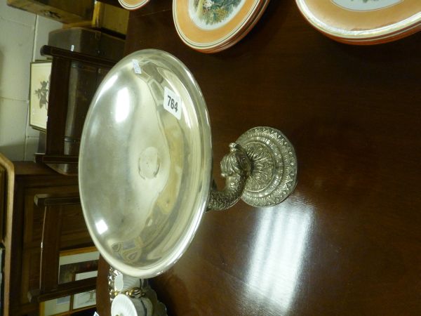 A Silver Plated Bowl on dolphin pedestal