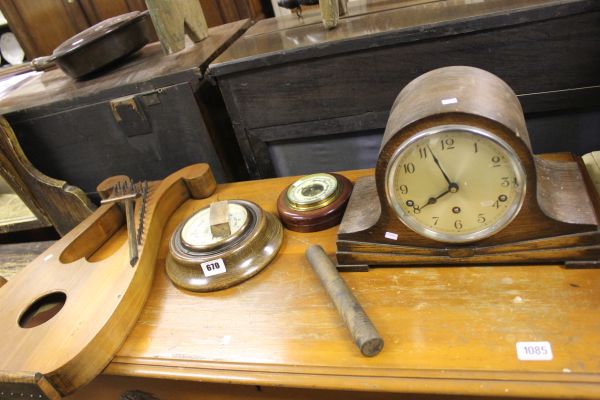 An Oak Bound Barometer, a Cased Set of Files and an Oil Painting of a Gamekeeper and Gundogs plus