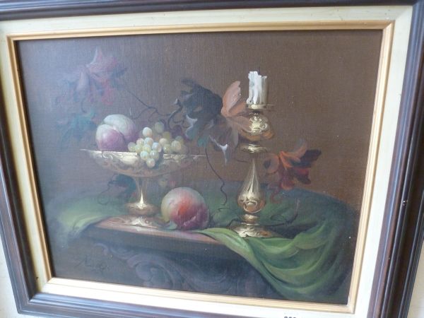 A Studio Oil Painting of Fruit in a tazza