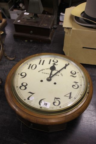 A Mahogany Circular Cased Wall Clock marked Anglo Swiss Watch Co, Challenge