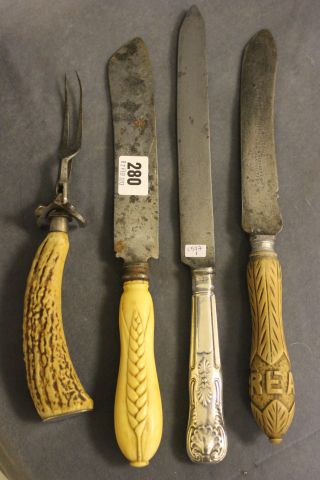 A Silver Hallmarked Handled Carving Knife, a Carving Knife with Horn Handle and Silver Band plus a