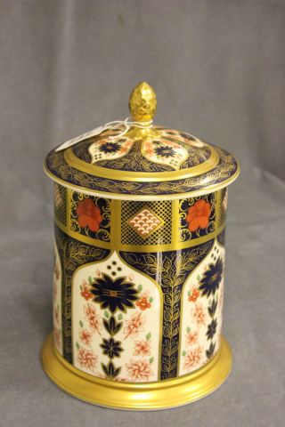 A Royal Crown Derby `Old Imari` Biscuit Barrel, approximately 10", boxed