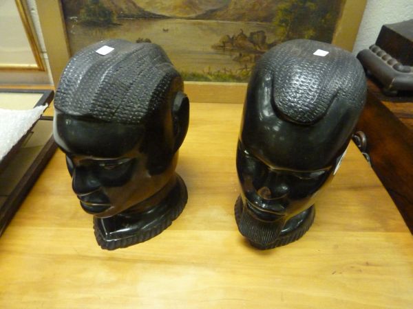 A pair of African Busts of a male and Female Couple