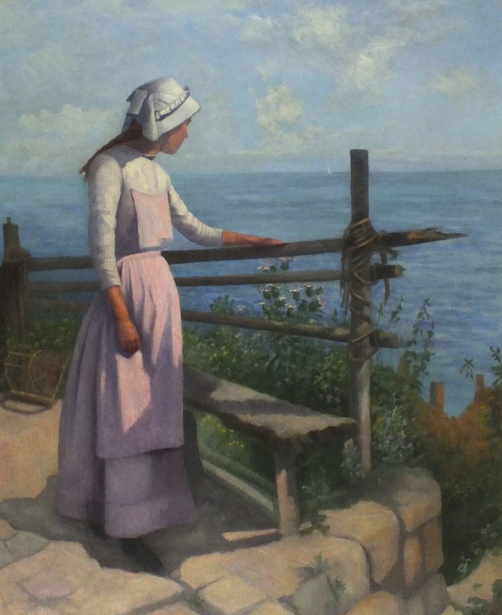 Percy R CRAFT (1856-1934) Oil on canvas Faraway Thoughts - girl looking out to sea Signed 23.25" x