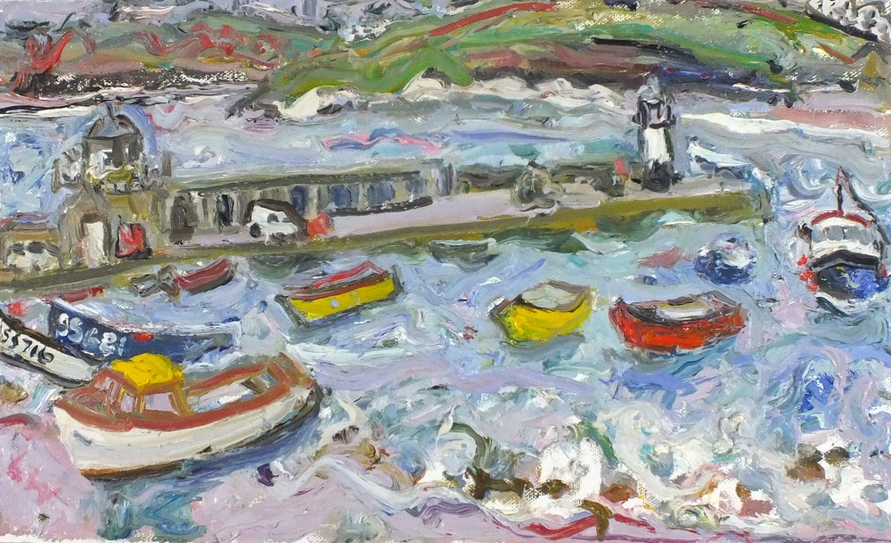 * Linda WEIR (b.1949) Oil on canvas `February Storm St Ives Harbour` Inscribed and dated 2013 to