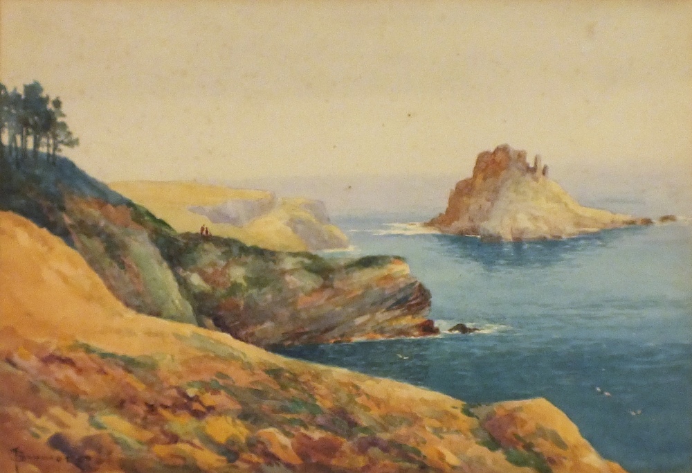 * C Ayres SIMMONS(1872-1955) Watercolour Thatcher Rock Torquay Signed 9.5" x 14.5" (24.1cm x 35.6cm)