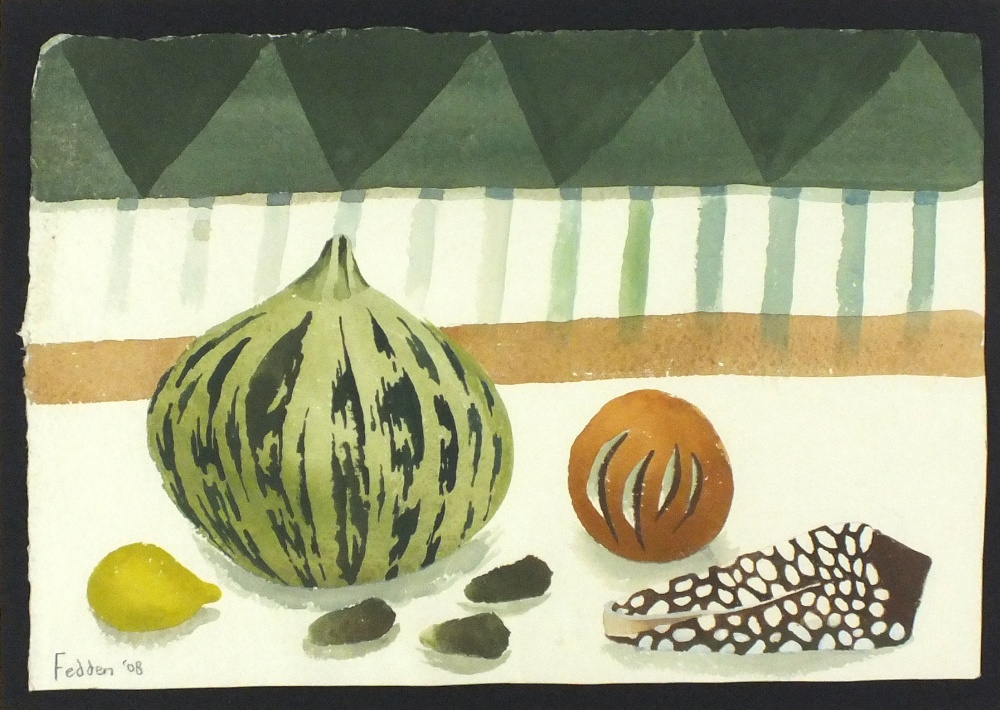 * Mary FEDDEN (1915-2012) Gouache `Harlequin` - still life, pumpkin, lemon, mushrooms etc