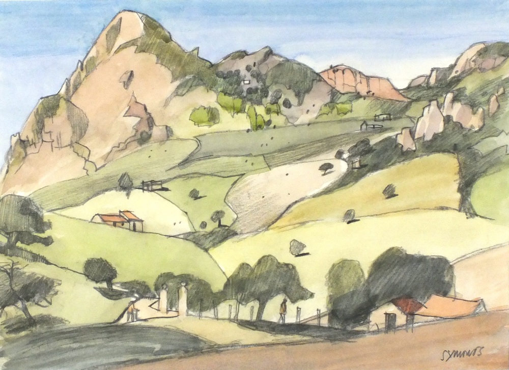 * Ken SYMONDS (1927-2010) Watercolour and pencil Spanish Landscape Signed Unframed 9.5" x 13.25" (