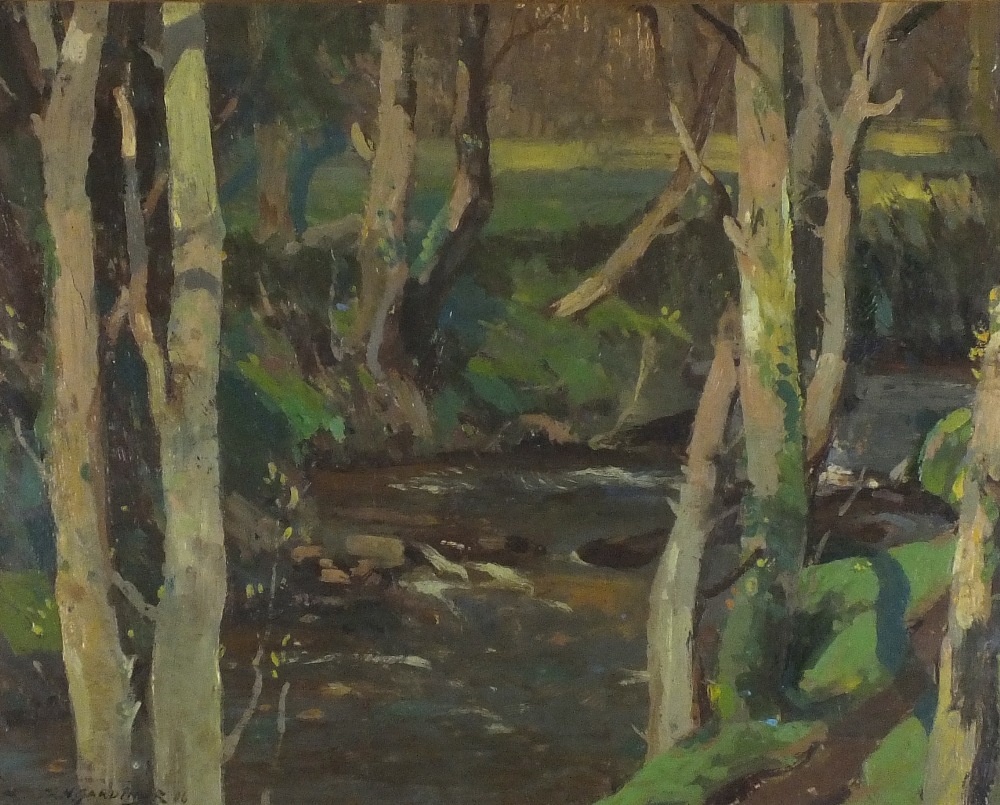 * Stanley Horace GARDINER (1887-1952) Oil on board A woodland stream Lamorna Signed and dated 1926