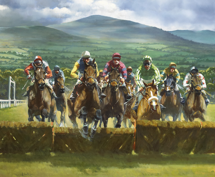 Peter Curling (b.1955) MAIDEN HURDLE, CLONMEL, COUNTY TIPPERARY oil on canvas signed lower left;