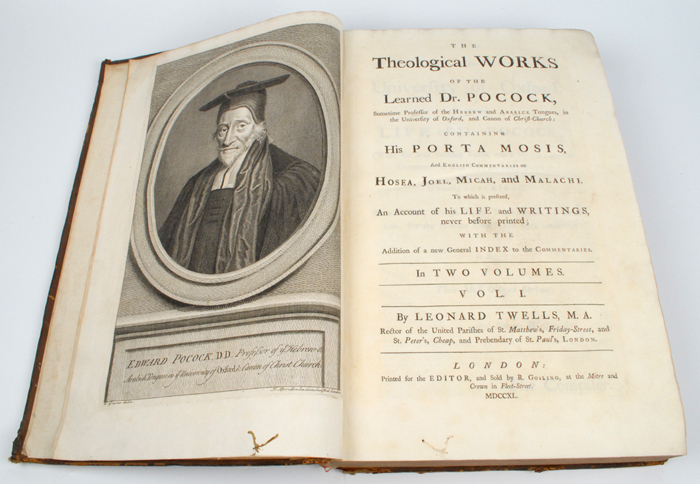 1740: `The Theological Works of the Learned Dr. Pocock, Sometime Professor of the Hebrew and Arabick