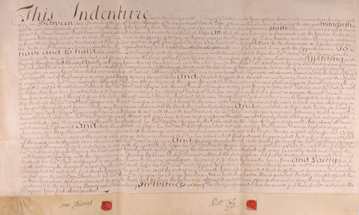 1752 Indenture concerning property on Dirty Lane, Dublin and a legal bill for work carried out