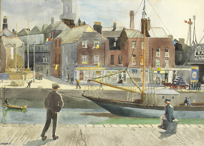 Harry Kernoff RHA (1900-1974) FROM THE CUSTOM HOUSE STEPS, DUBLIN, 1933watercoloursigned and dated