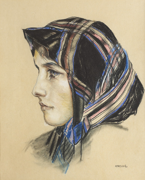 Seán Keating PRHA HRA HRSA (1889-1977) WOMAN WITH HEADSCARF, c. late 1950spastel and pencil on