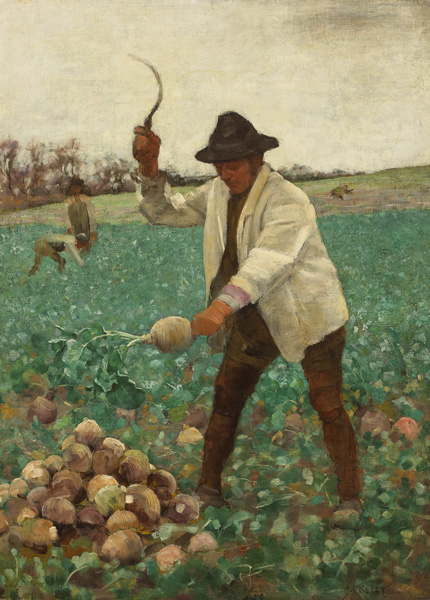 Aloysius C. O’Kelly (1853-1936)ENGLISH PEASANT CHOPPING SWEDES, c.1887-1888oil on canvassigned lower