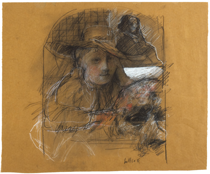 Charles Cullen (b.1939)STUDY AFTER REMBRANDT, 1985charcoal and pastel on tinted papersigned and