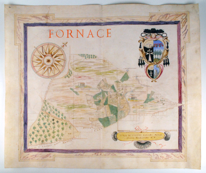 c.1810: Italian map of Mantiana, Property of Cardinal Fornace20 by 24in.Hand-drawn and coloured