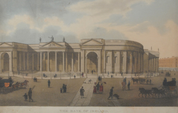 19th Century: The Bank of Ireland, College Green15 by 9.5in.19th Century framed colour engraving