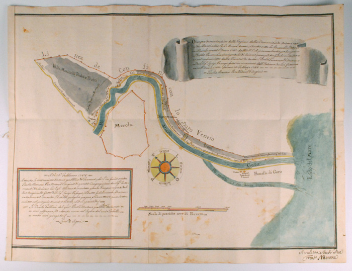 1788: Hand drawn and coloured Venetian map18 by 24in.Hand drawn 18th Century Italian map. Shows