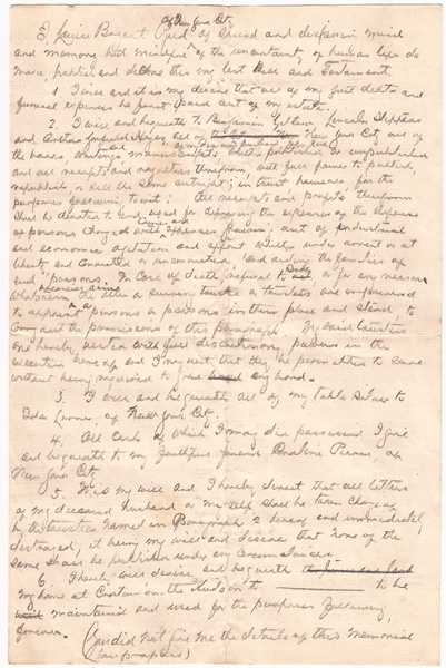 1922: Louise Bryant handwritten draft will written in Russia10 by 7in.An unusual 2pp manuscript