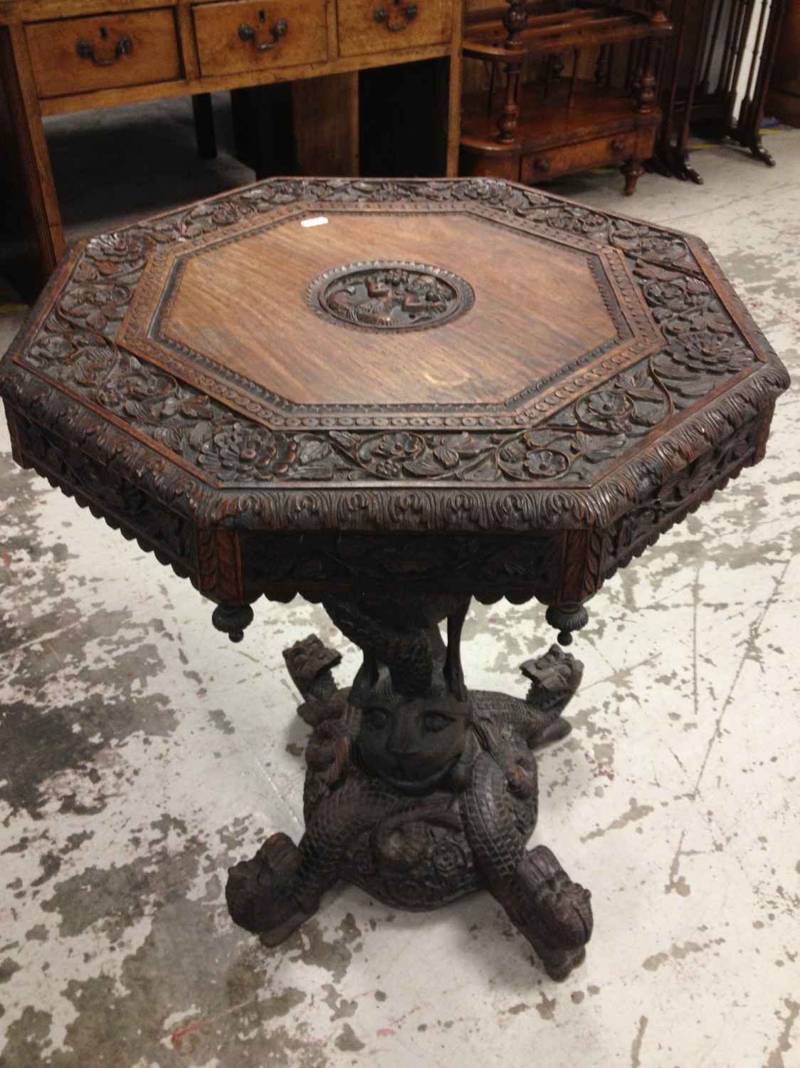 Heavily Carved Oak Occasional Table