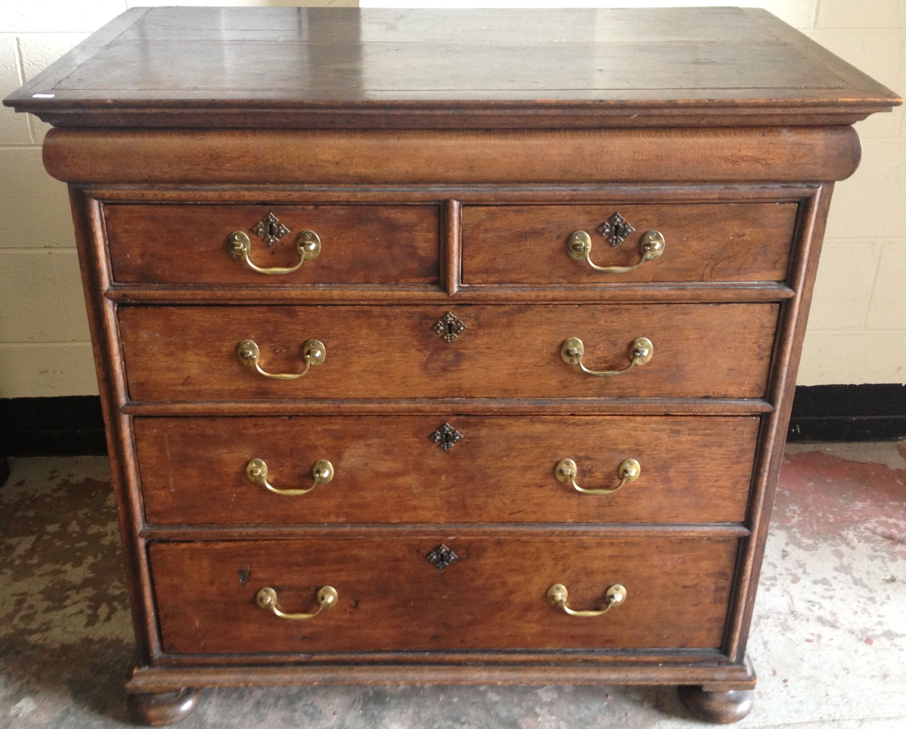 Oak 18th C Chest Of Two Short and Three Long Drawers