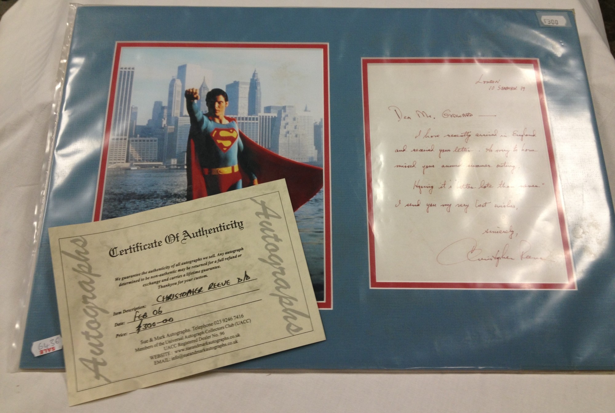 Signed Christopher Reeve Letter/Photograph with Certificate