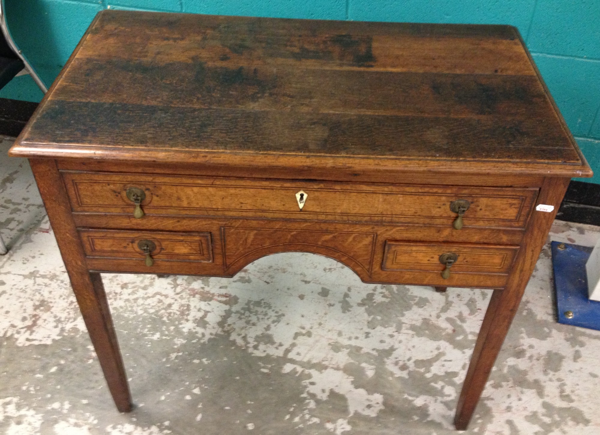 Inlaid Oak Desk with Three Fitted Drawers