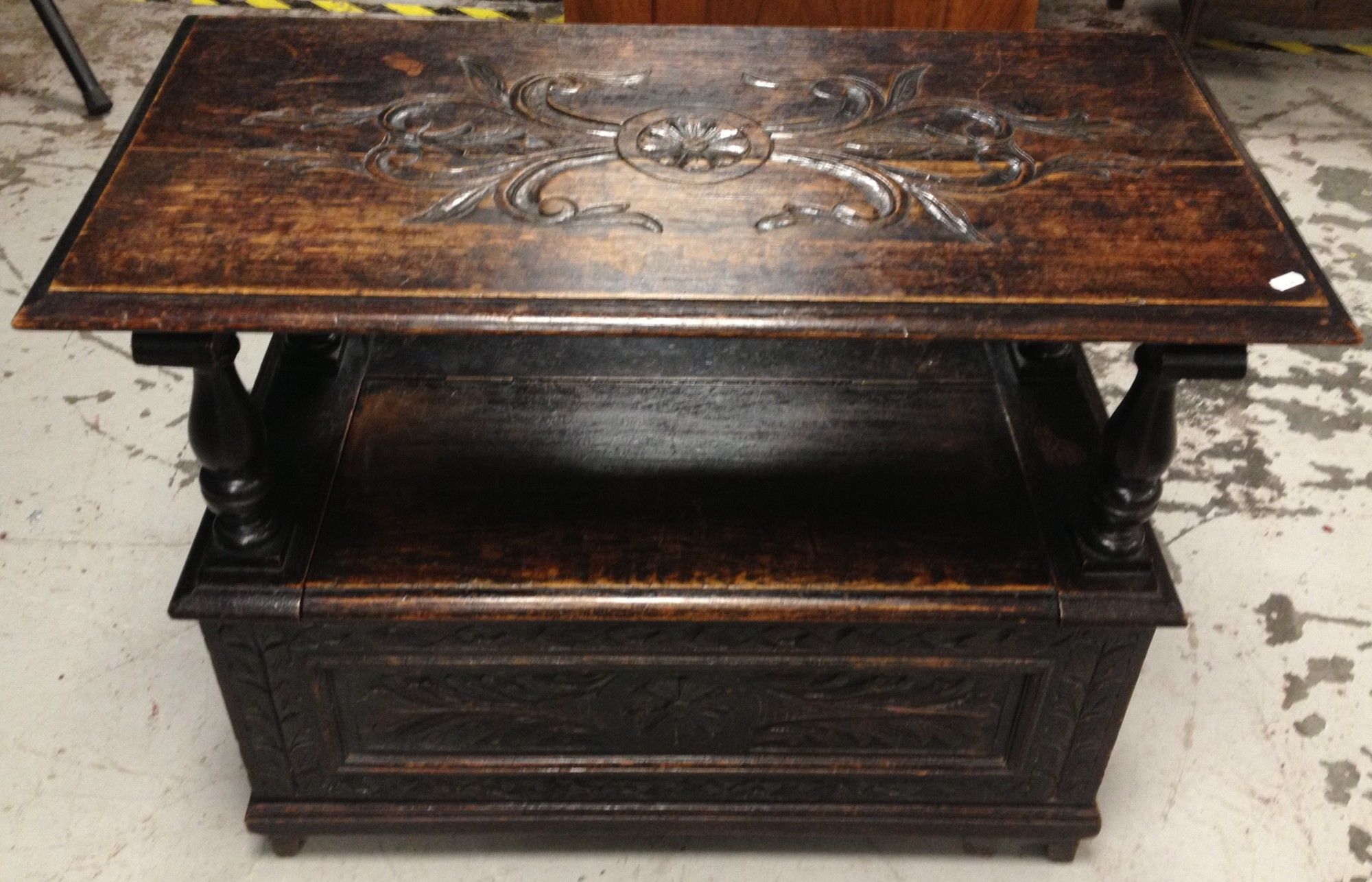 Carved Oak Monks Bench