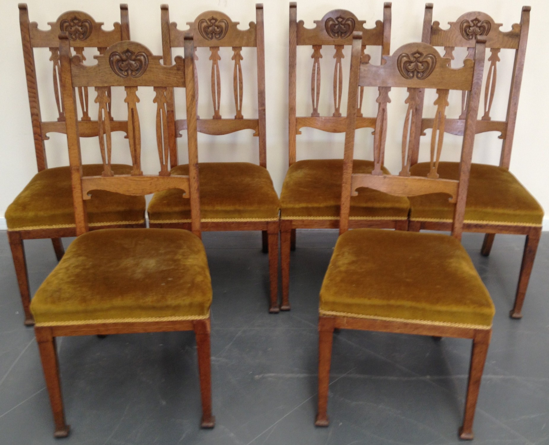 Six Oak Art Nouveau Dining Chairs