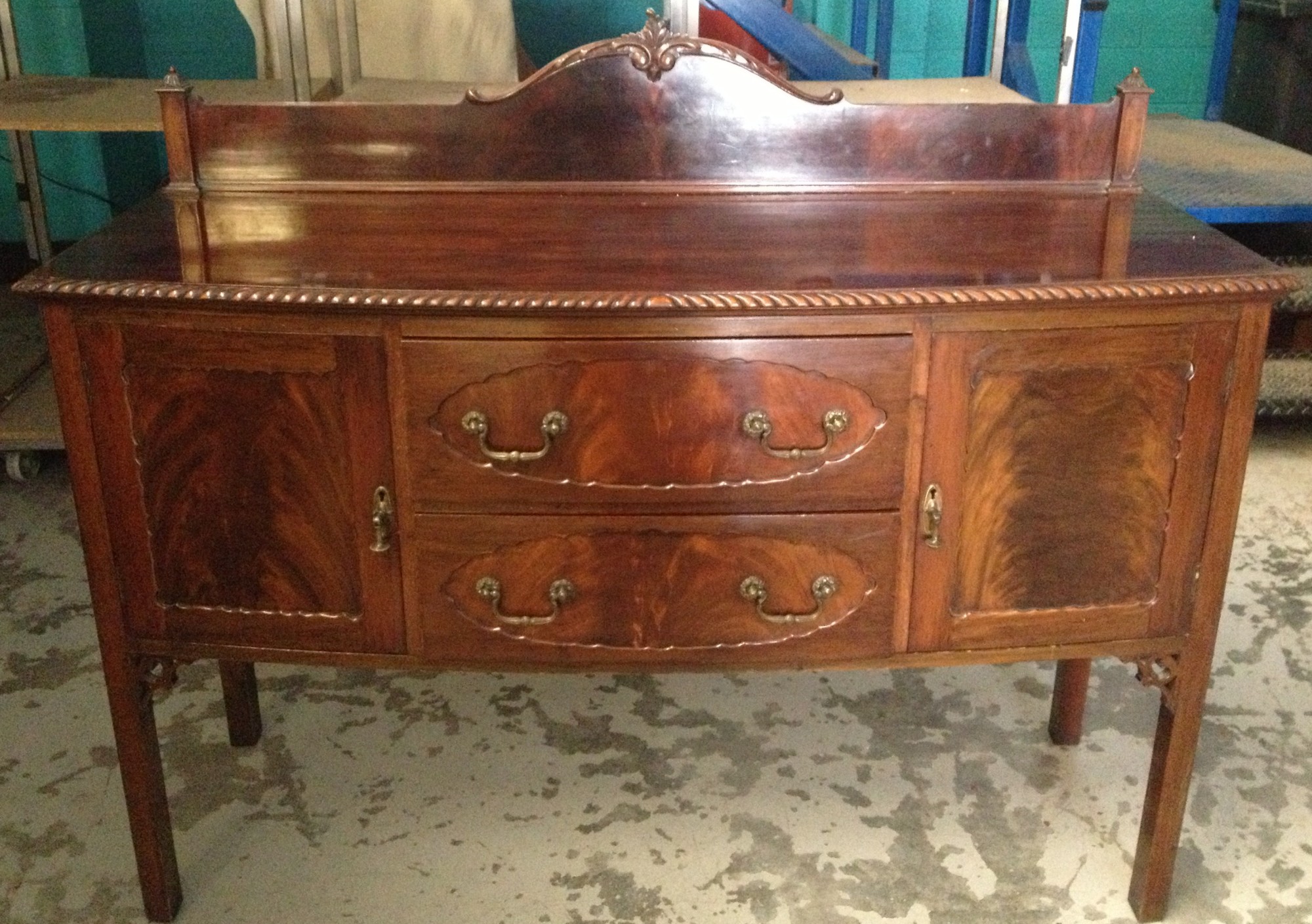 Mahogany Bow Fronted Sideboard with Gallery Back