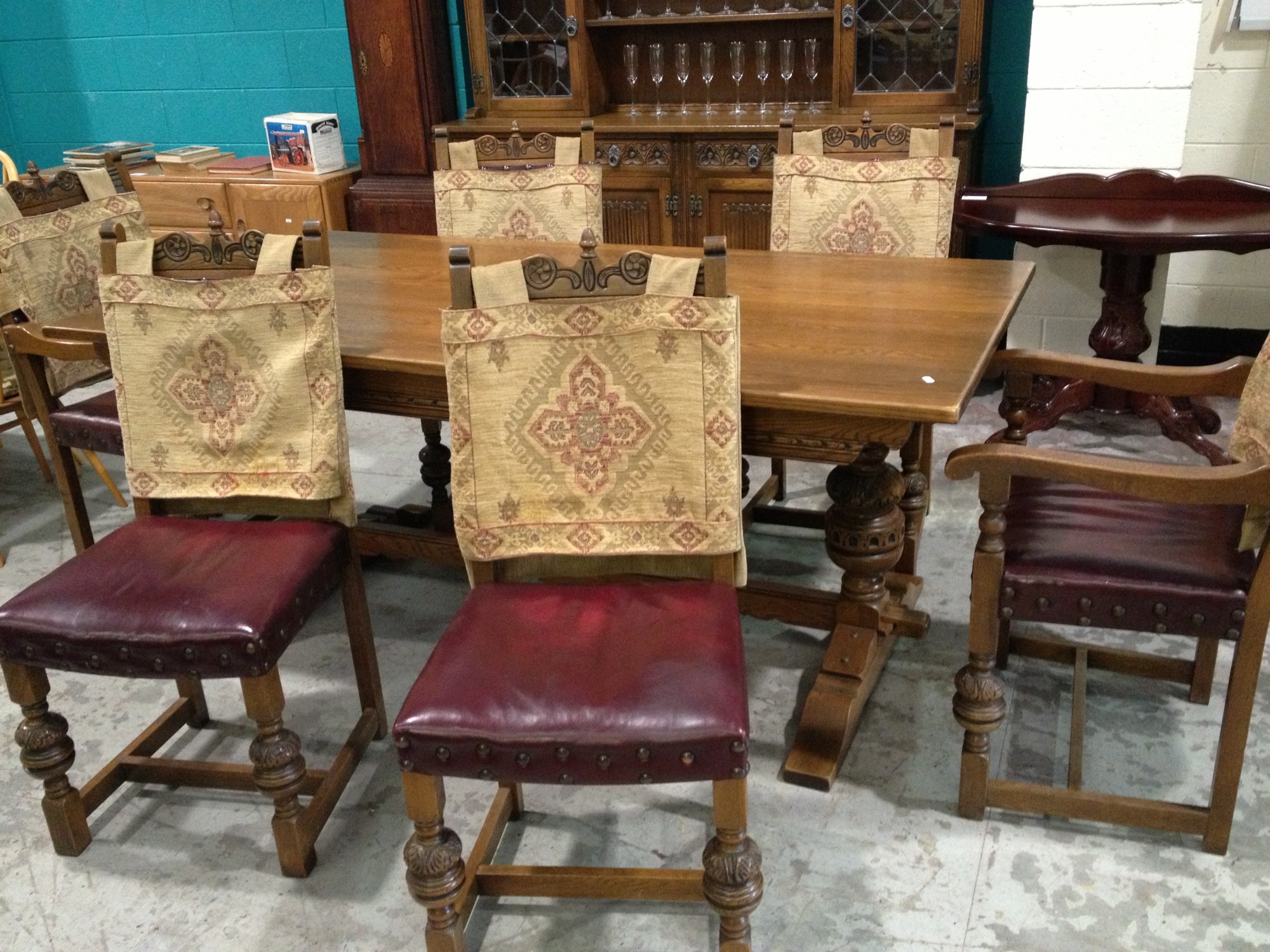 Old Charm dining table and six chairs