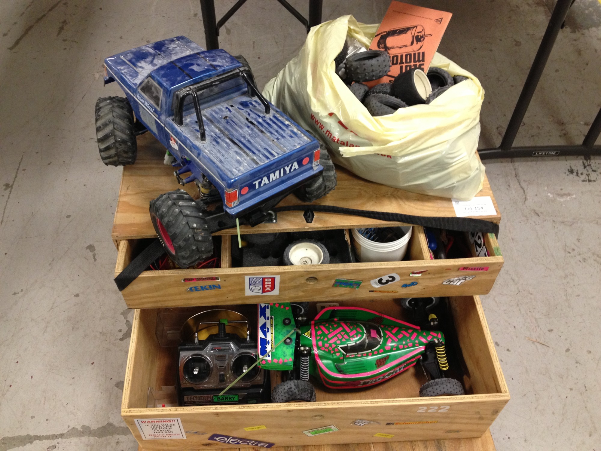 Chest containing remote control cars and various parts Etc.