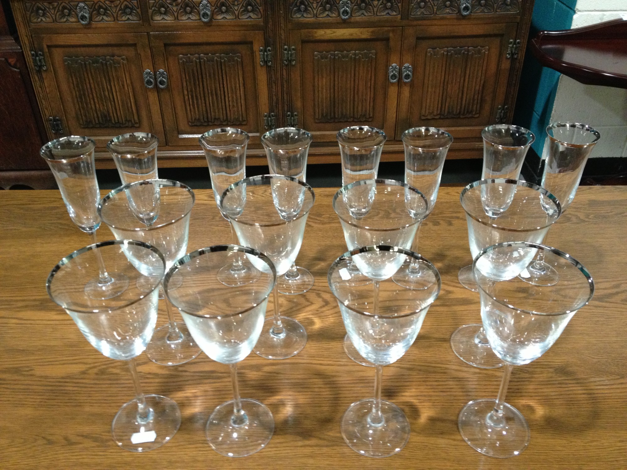 QTY silver rimmed drinking glasses