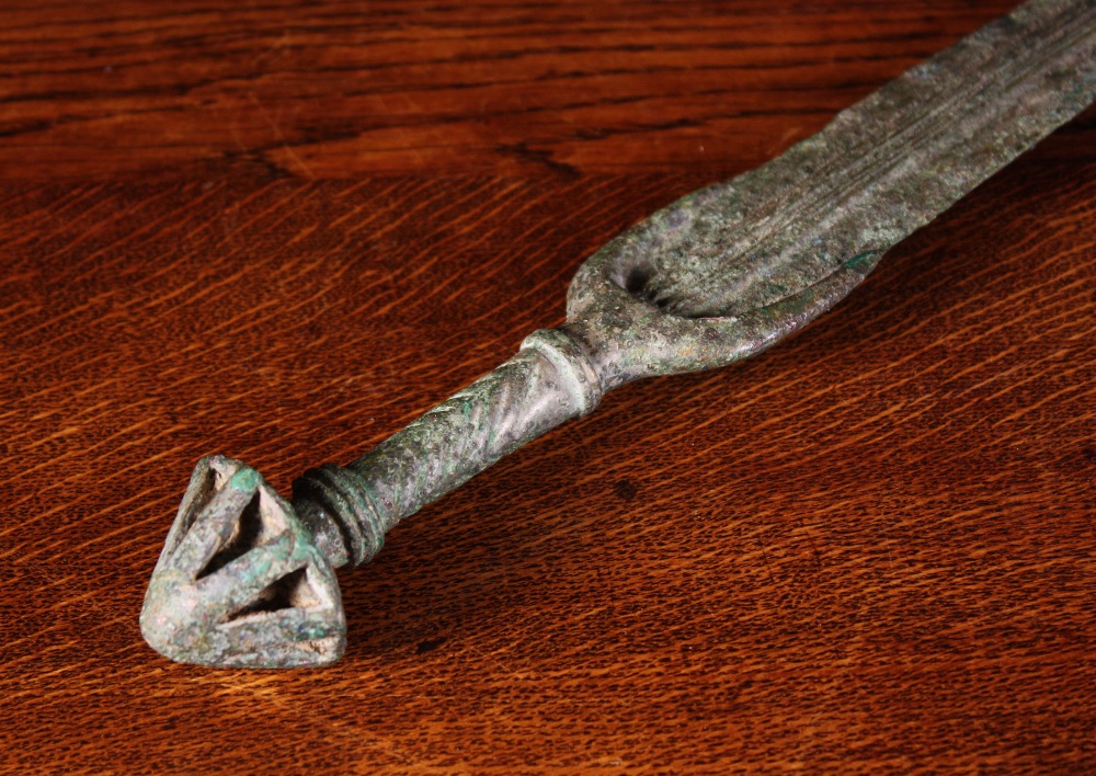 A Rare Excavated Cast Bronze Sword, Luristan/Amlash Persian, Circa 1500 B.C. with incised chevron