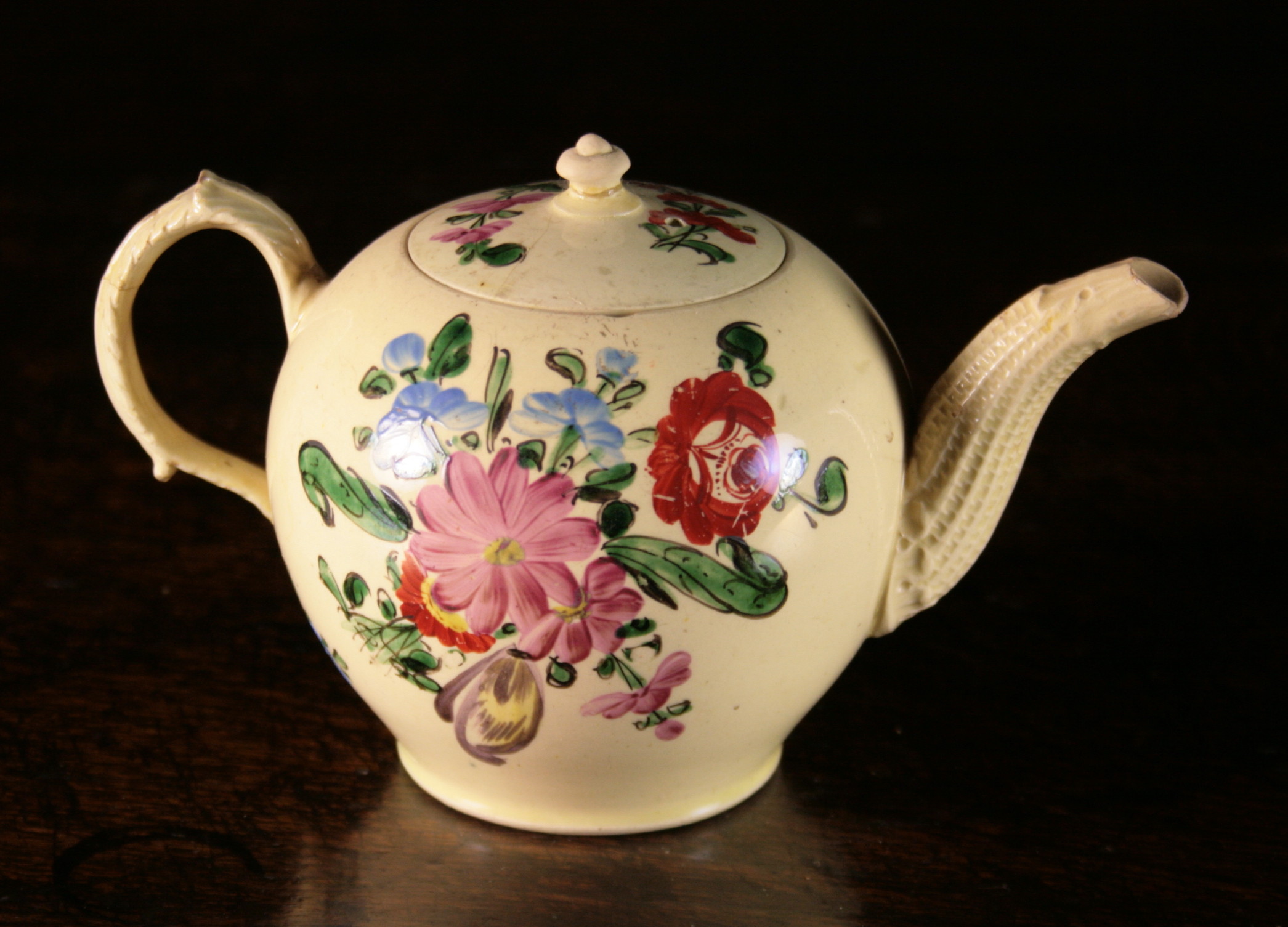 A Small 18th Century Creamware Teapot (A/F) attributed to Cockpit Hill Pottery, Derbyshire and