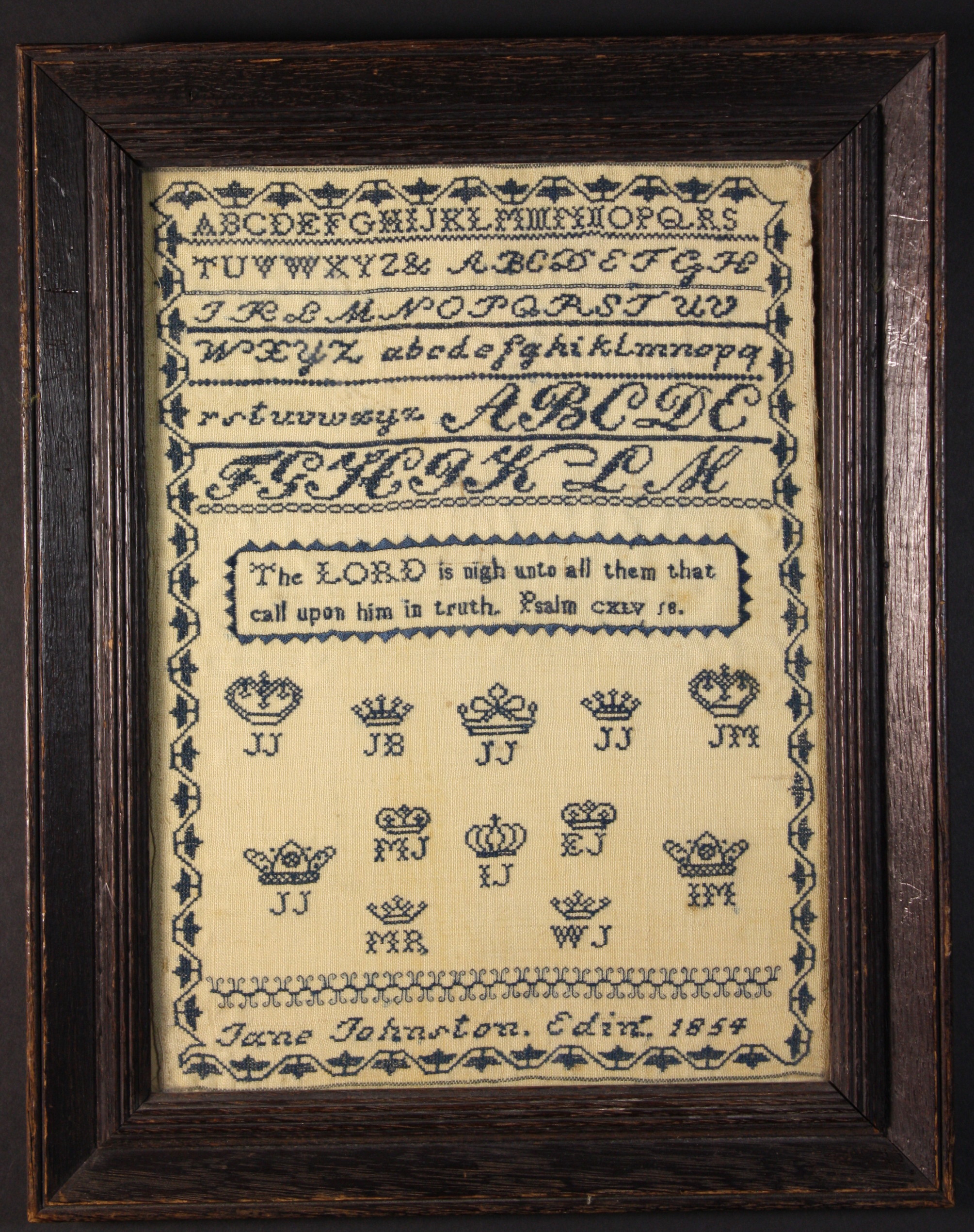 Two 19th Century Scottish Samplers by sisters; Isabella & Jane Johnston.  Isabella's work with