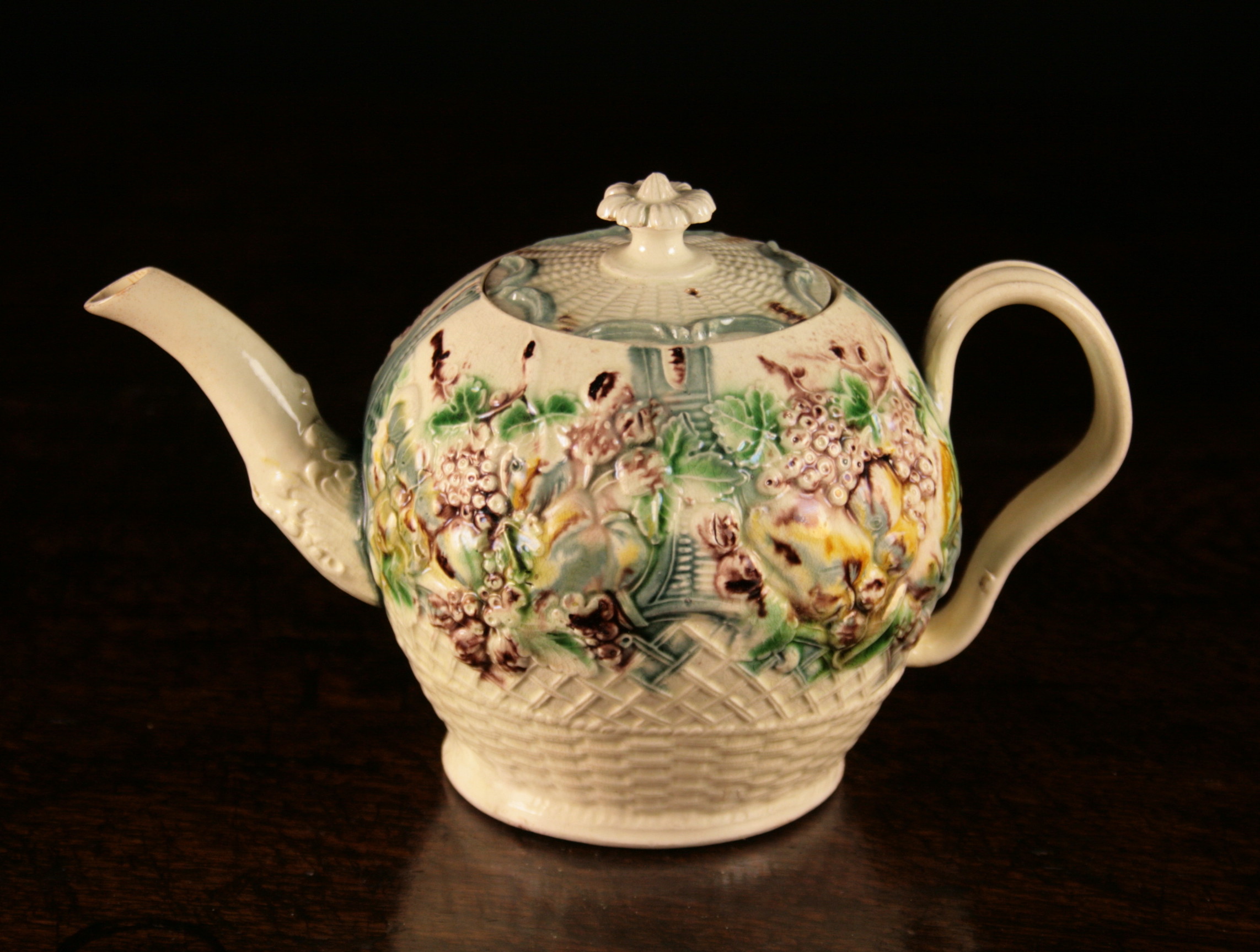 An 18th Century Creamware 'Fruit Basket' style Teapot by William Greatbatch, Circa 1770-1782. The