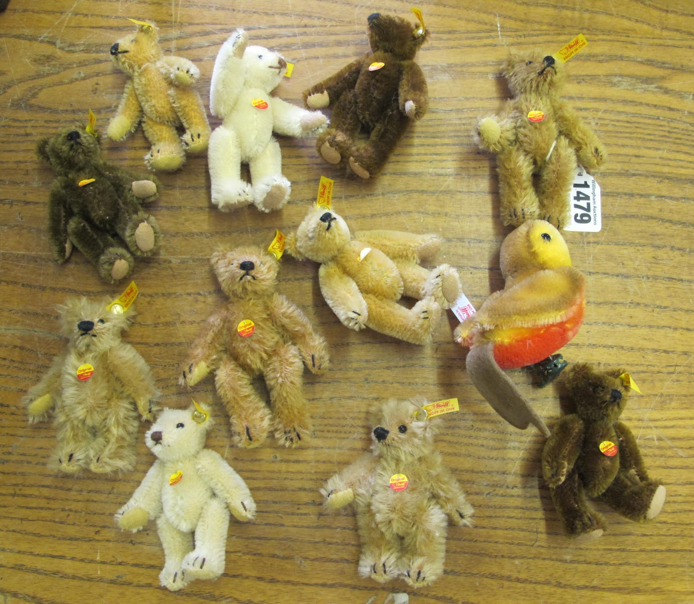 A collection of eleven miniature Steiff mohair Teddy Bears - tallest 10.5 cm and a Steiff